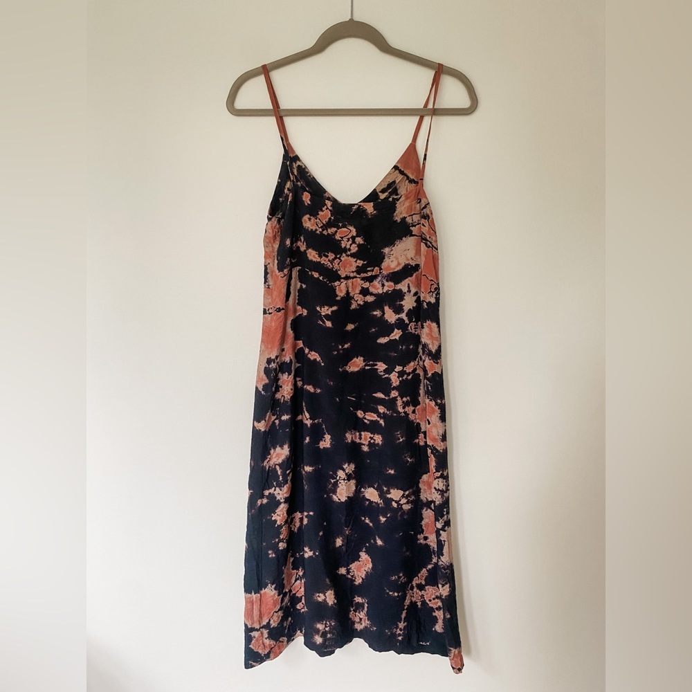 LACAUSA Alma Tie Dye Slip Dress V-Neck Blue/Pink Size Small